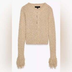 Zara Sand Fringe Knit Jacket Sweater